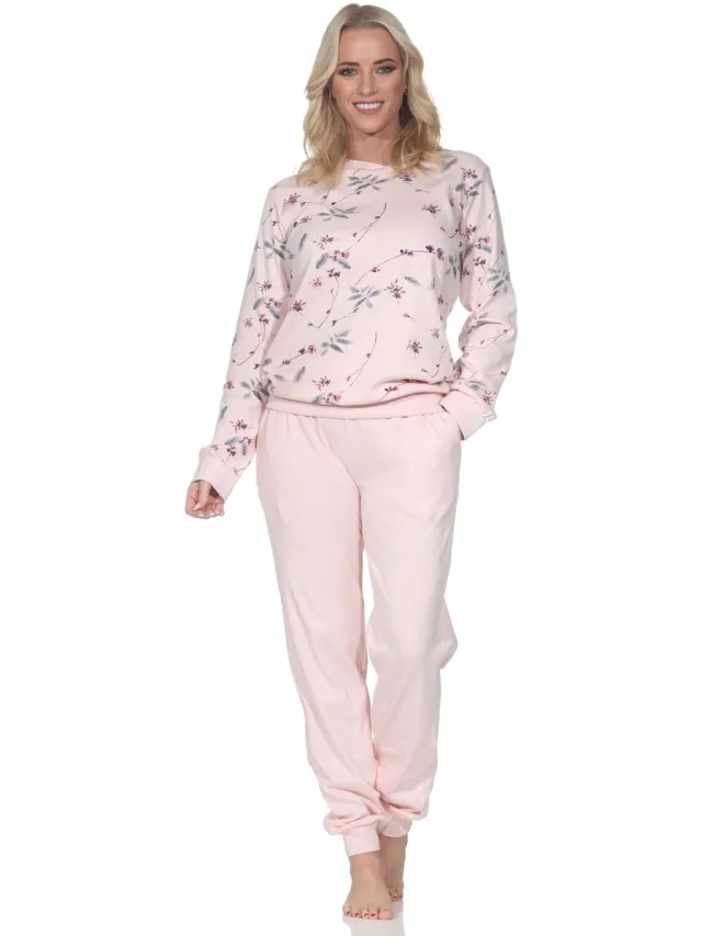 Normann damespyjama met lange interlock met manchetten in elegante look - ook in oversize rosa