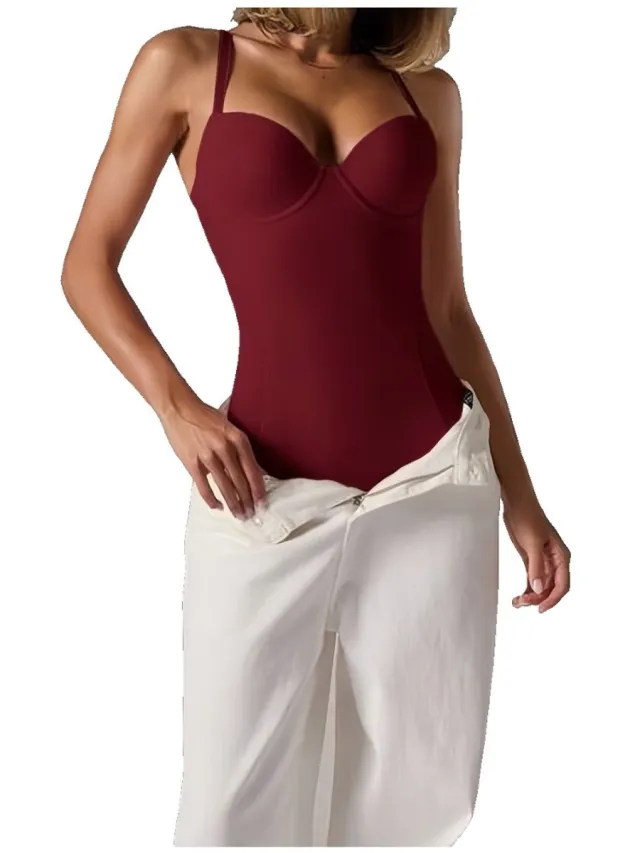Currero Bodysuit Dames - Shapewear - Bodystocking - Corrigerende Body - Ingebouwde BH - Vormgevend & Afslankend Effect - Bordeauxrood