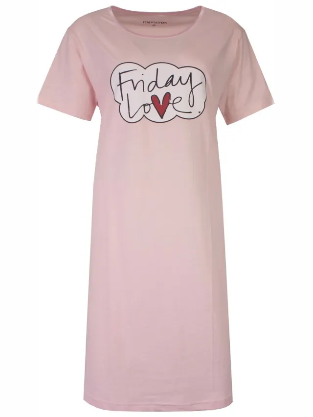 Temptation Dames Bigshirt - Friday Love Print - Licht Roze