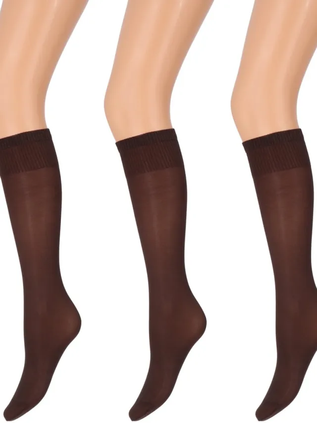 Marianne Dames Kneehighs Shiny Panty - 35Den - 3-Pack - Maat One Size - Chocolate Chocolade