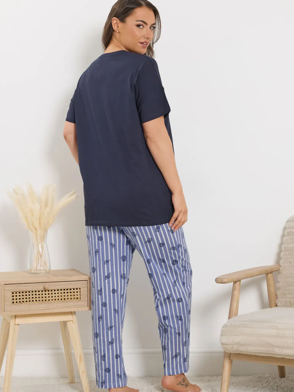Yours Blauwe 'Coastal Calm' Gestreepte Pyjamaset-48, foto 3