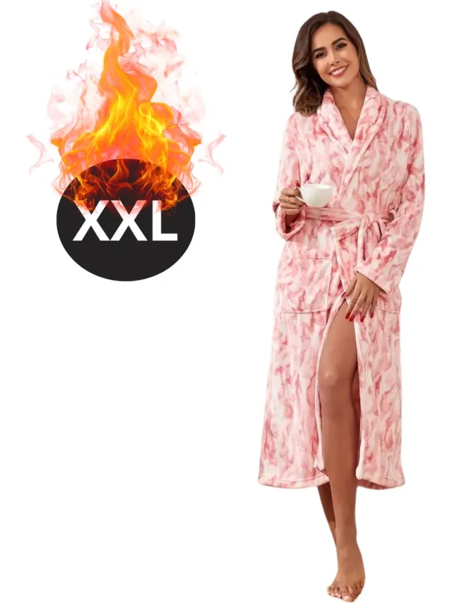 Livano Badjas Dames - Fleece - Katoen - Badstof - Sauna - Hamam - Wafel - Bathrobe - Duster - Ochtendjas - Spa - Kimono - Roze