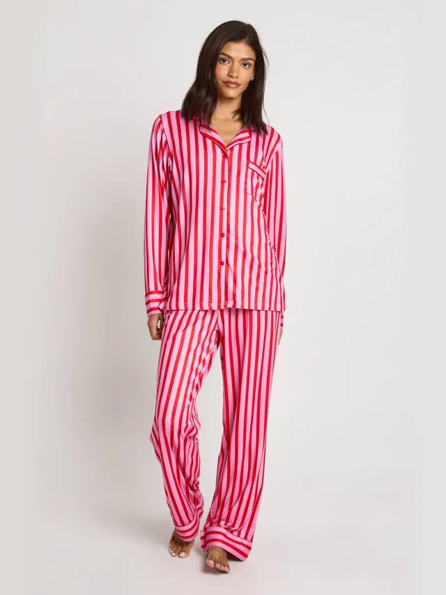 boohoo Dames Super Zachte Gestreepte Broek PJ Set Roze
