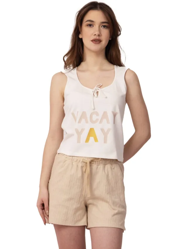Vanilla Dames shortama - Pyjamasets - Egyptisch katoen - PJ8908 - Offwhite