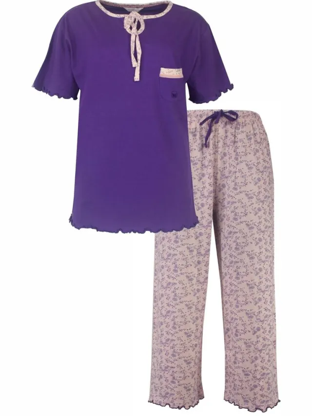 Tenderness Dames Pyjama - 100% Gekamde Katoen - Paars