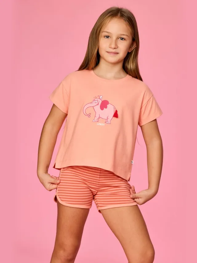 Woody Pyjama dames woody loose fit str olifant Perzikoranje