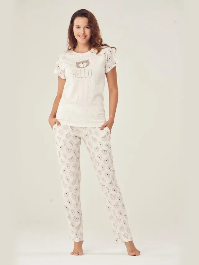 Pijadore Dames Pyjama Set, Korte Mouwen Wit