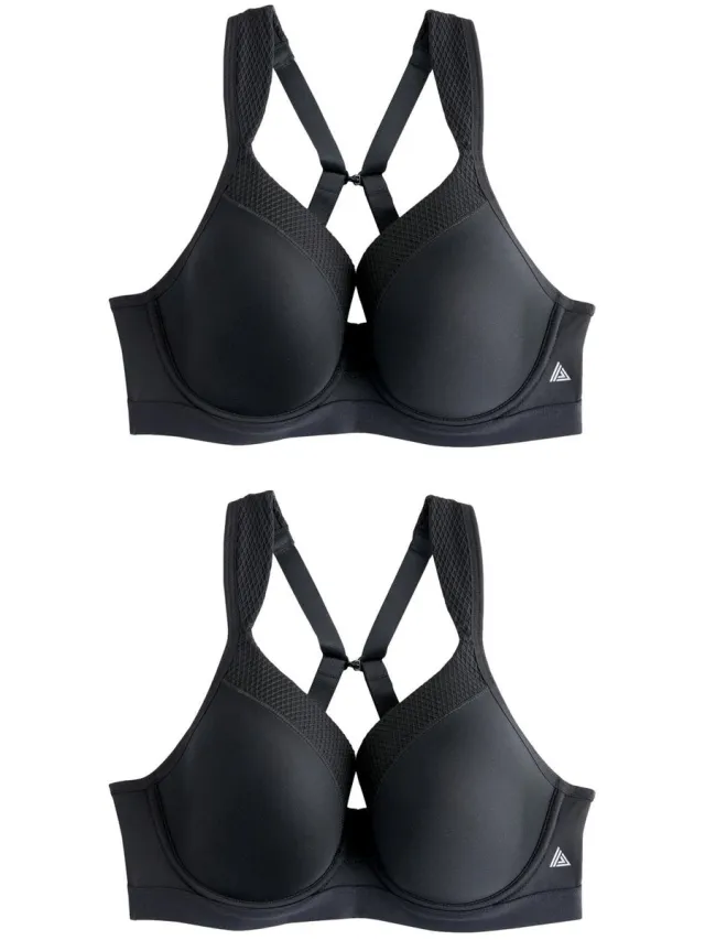Next Dames - High-impact Dry Tech B-G sportbeha met beugel en volledige cups in set van 2 - Zwart Black