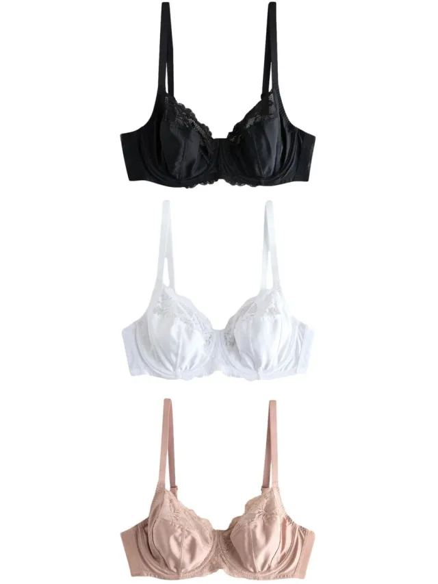 Next Dames - Set van 3 DD+ beha's zonder vulling met volledige cups - Zwart Black/White/Praline Nude