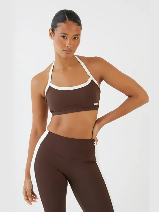 DSGN Studio Dames Dsgn Studio Sculpt Contrast Halter Neck Sportbeha Dark Chocolate