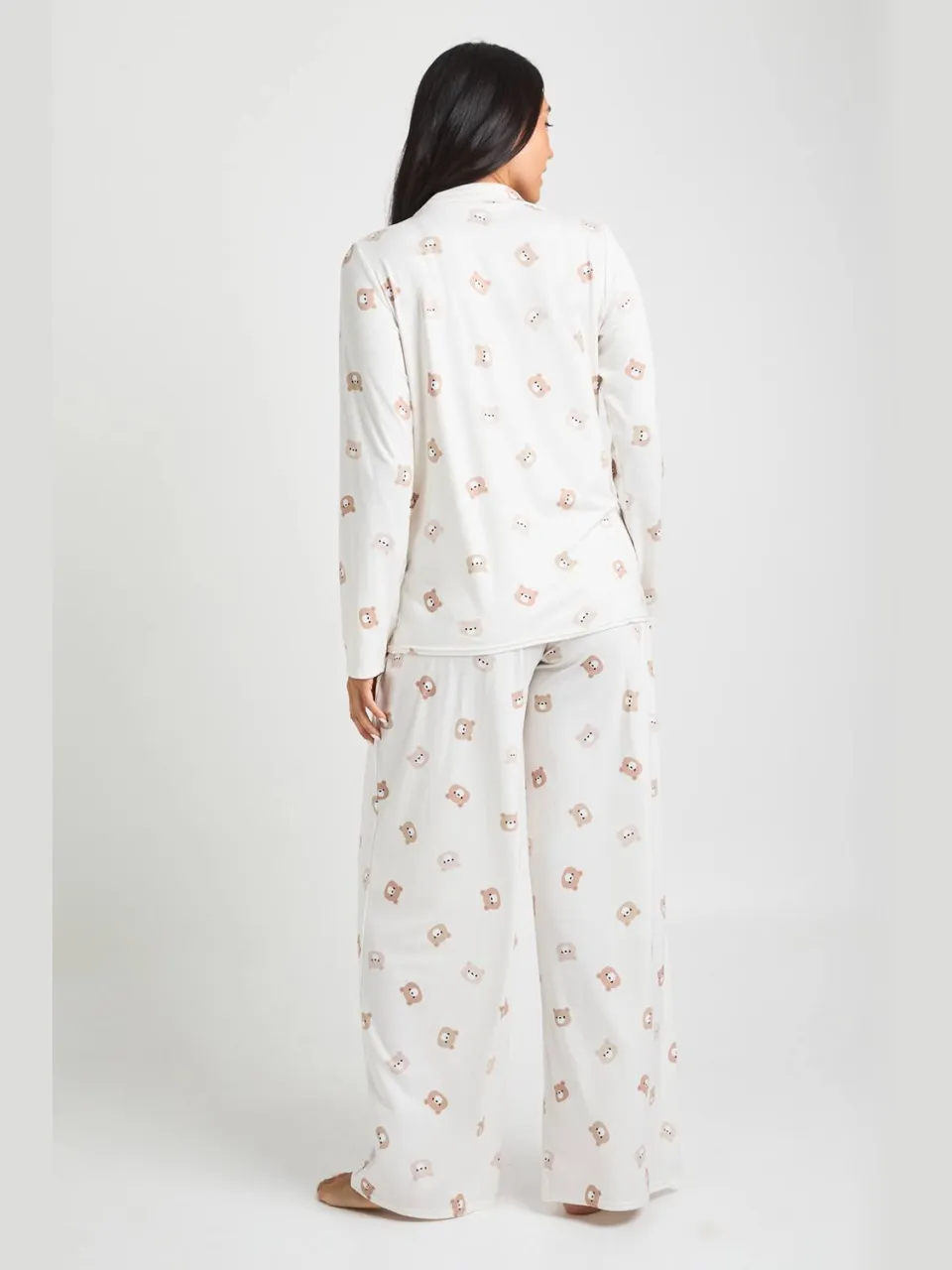 boohoo Dames Zwangerschaps-pyjama set met shirt en broek in berenprint lichtbruin, foto 2