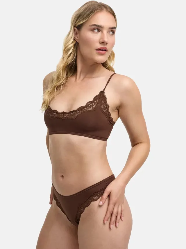 cfab Kanten bralette - Bruin - BH Zonder Beugel Voorgevormd - Ondergoed - Naadlos
