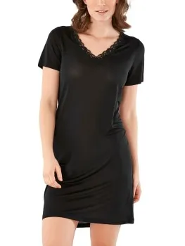 Damella Silk Nightdress SS Zwart,Beige,Wit