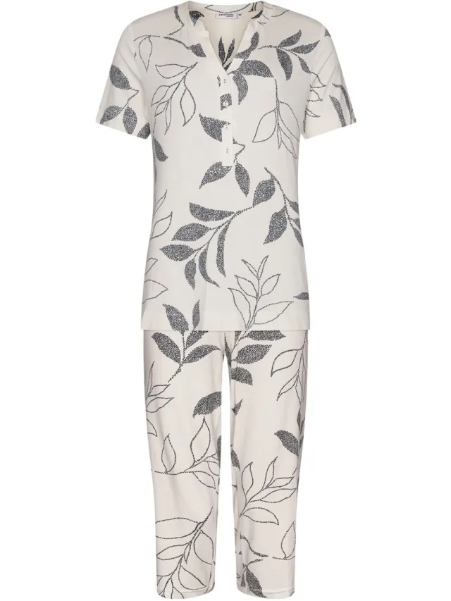 Pastunette Premium Pyjama Leaf Shadows - Viscose - Beige/Grijs