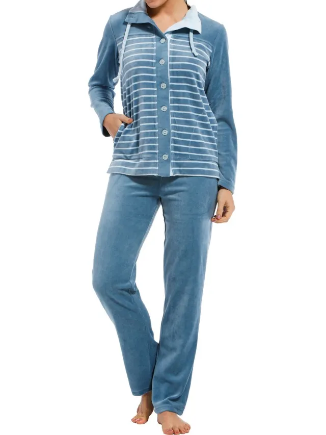 Pastunette Huispak Pastunette - Cozy Stripes - Velour - Blauw