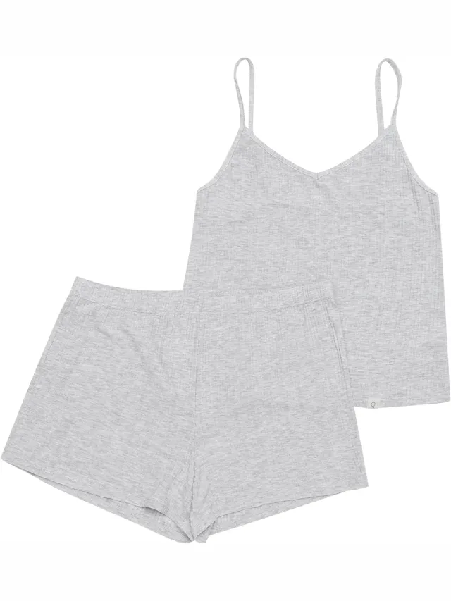 ESOTIQ Jenius - Pyjamaset met sokken - Geribde viscose - Lichtgrijs