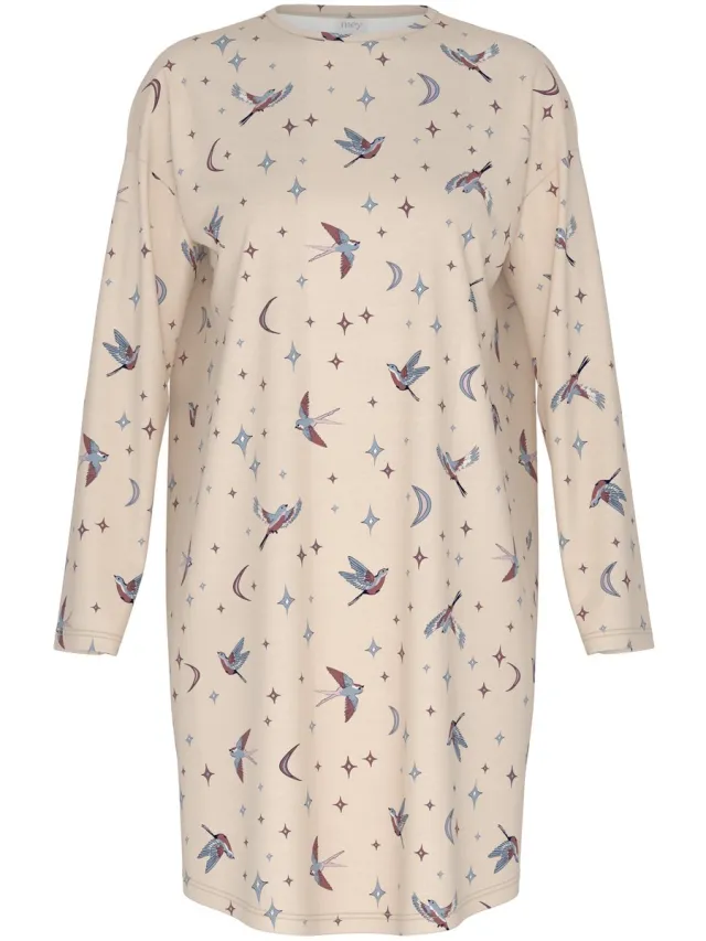 Mey Damen Nachtjapon Serie Winter Birds Almond Milk
