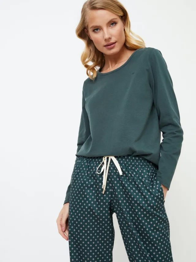 Aruelle Groene damespyjamaset Griselle-T-shirt met lange mouwen-lange broek met zakken