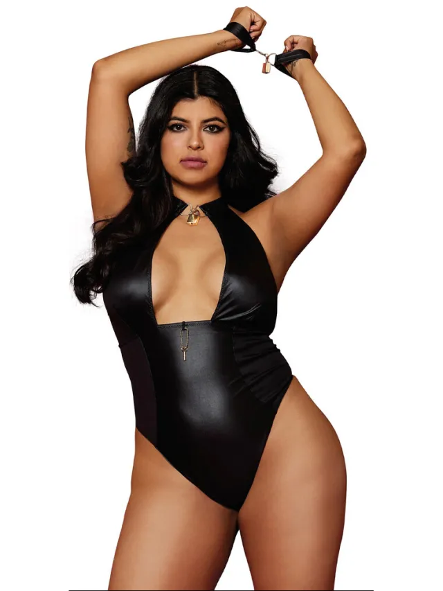 Dreamgirl Fetish Teddy en Restraints Diamond - Plus Size - Zwart
