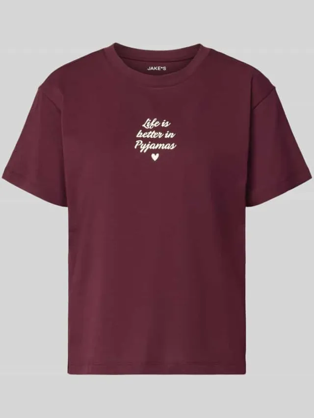 Jake*s Casual regular fit pyjamabovendeel met statementprint Prune