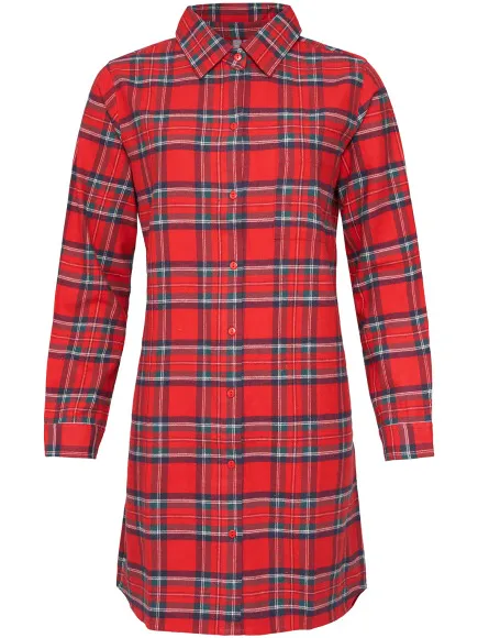 By Louise Dames pyjama nachthemd flanel geruit rood, foto 2