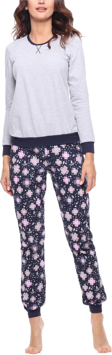 Merry Style MS-MS10-168-PJ Dames Pyjama - ronde hals - lange mouwen - lange broek met zakken - Katoen - Gemêleerd/Bloemen