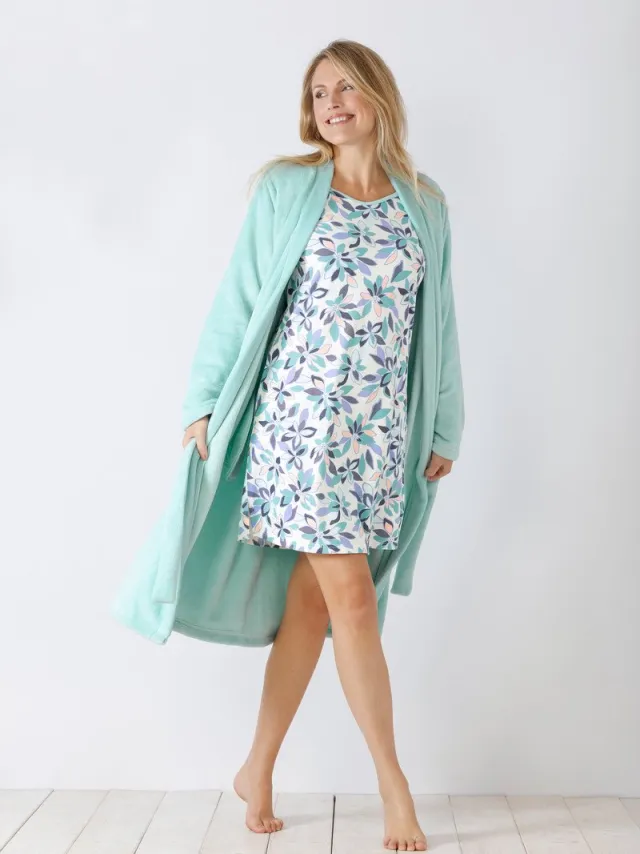 Hajo Zachte turquoise velours fleece dames badjas - Blauw - Maat - 44/46