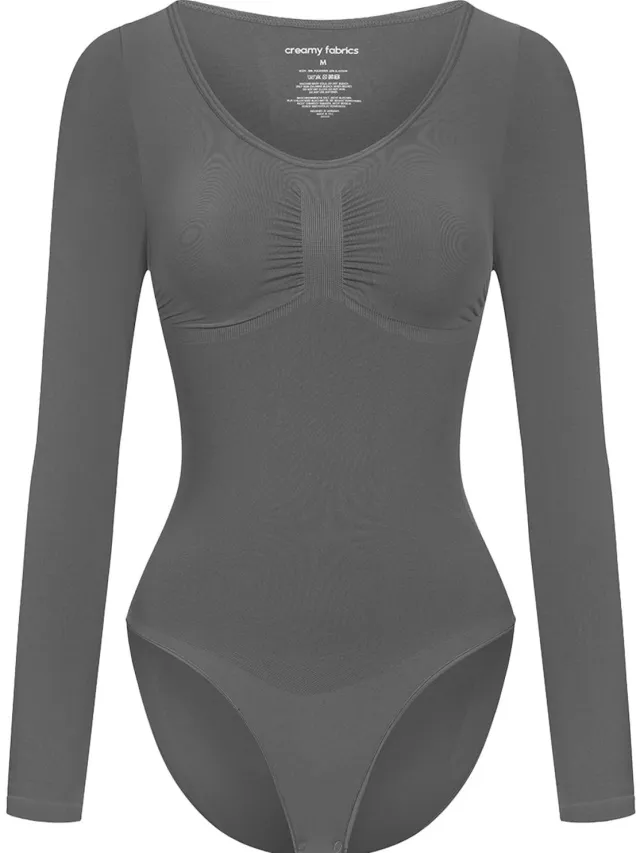cfab Bodysuit met corrigerende werking, lange mouwen en bijpassend slipje - Grafiet