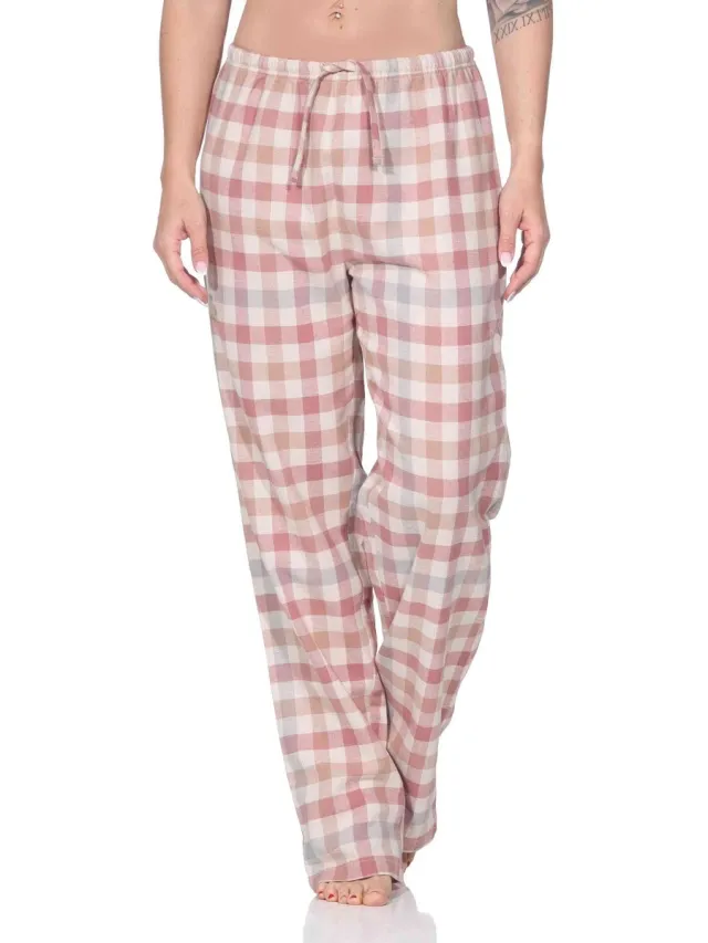 Normann geruite flanellen pyjamabroek voor dames - ideaal om te ontspannen altrose