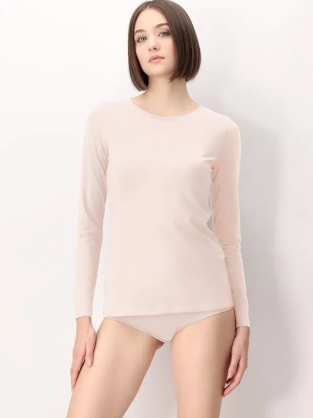 Oroblu Dames Perfect Line Cotton T-Shirt Long Sleeve Sand 2080 Sand - HW24