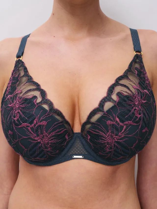 Chantelle Fleurs Signature Plunge BH Sailing Blue - Blauw/Roze