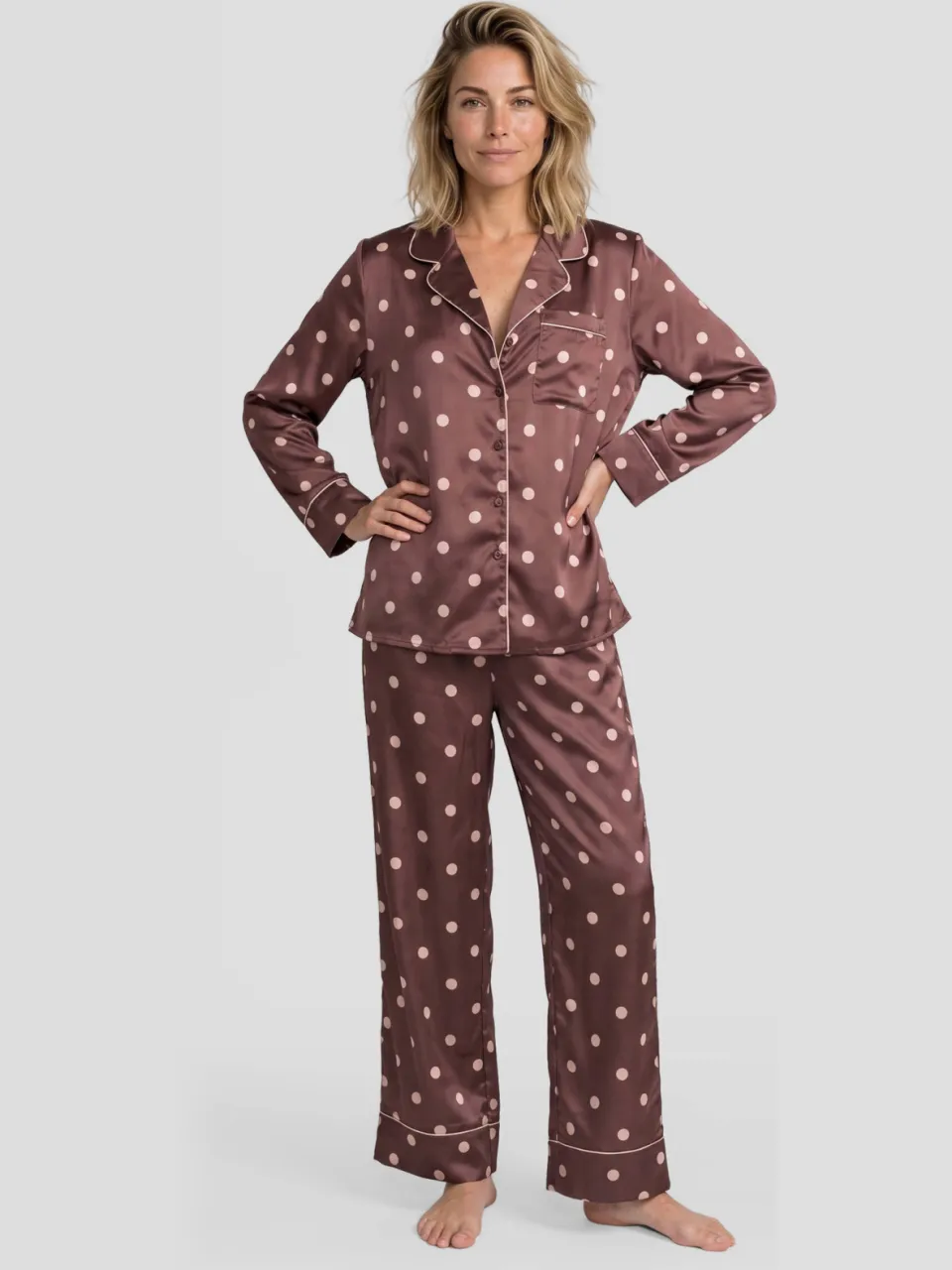 Dreamcovers satijnlook pyjamaset bruin oudroze, foto 2