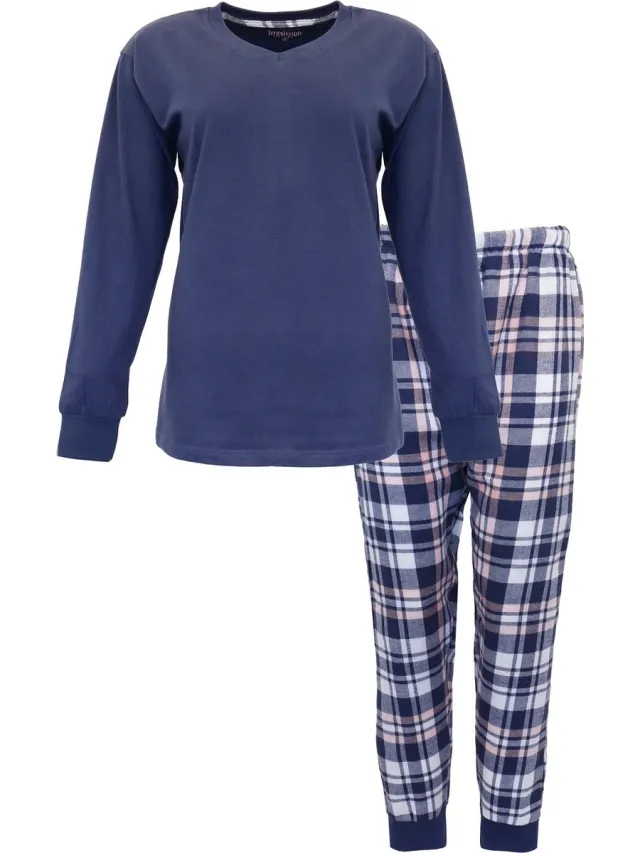Irresistible Dames Pyjama - Flanel - Marine Blauw