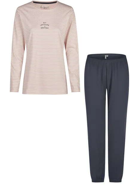 By Louise Dames pyjama set lang katoen roze/donkerblauw gestreept Veelkleurig