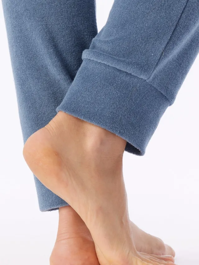 Schiesser badstof dames pyjama met boordjes - Streep - Casual Essentials - 38 - Blauw