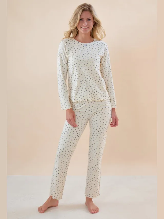 Little Label emma pyjama dames - roosjes blauw- extra zachte bio-katoen