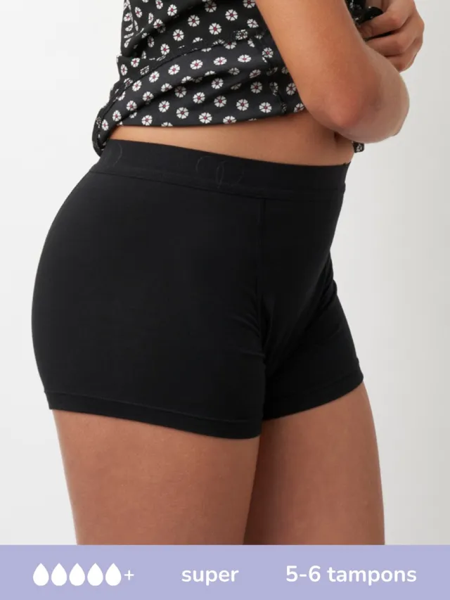 moodies period undies Moodies menstruatie ondergoed super - Bamboe Boyshort - maat 140/146 (XXS) Zwart