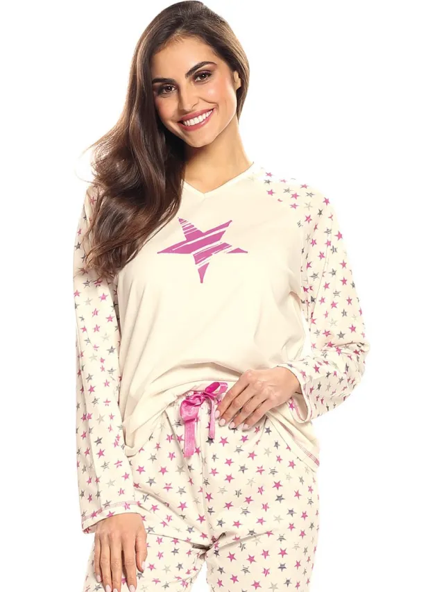 Comtessa Dames Pyjama ‘Stars’ Ecru