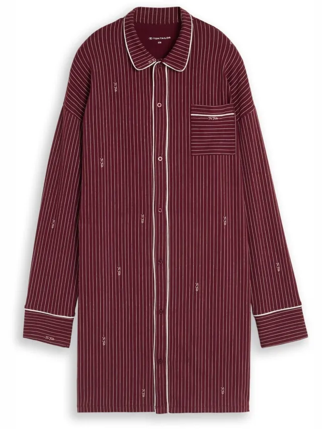 Tom Tailor Nachtjapon met streepmotief - red-medium-stripes