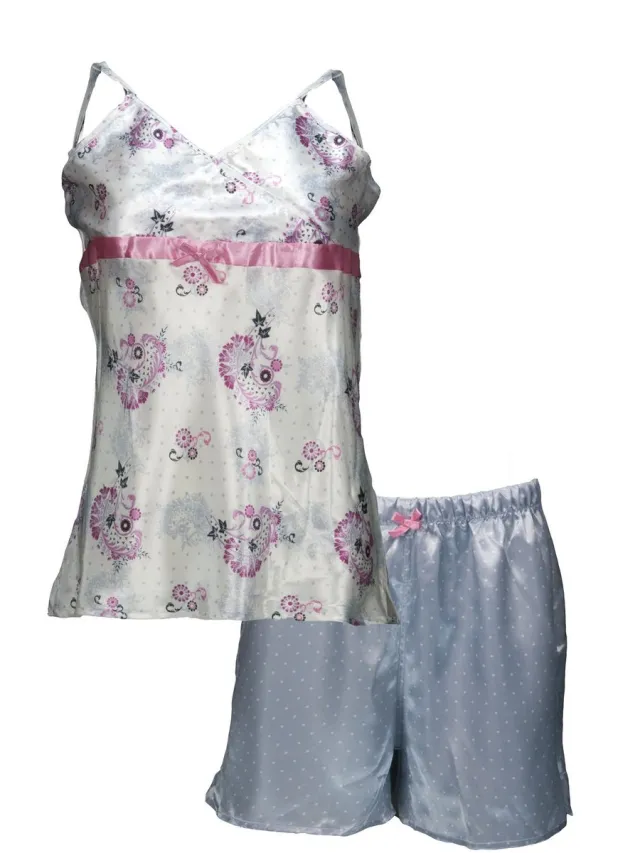 Irresistible Dames Shortama - Satijn - V Hals - Blauw