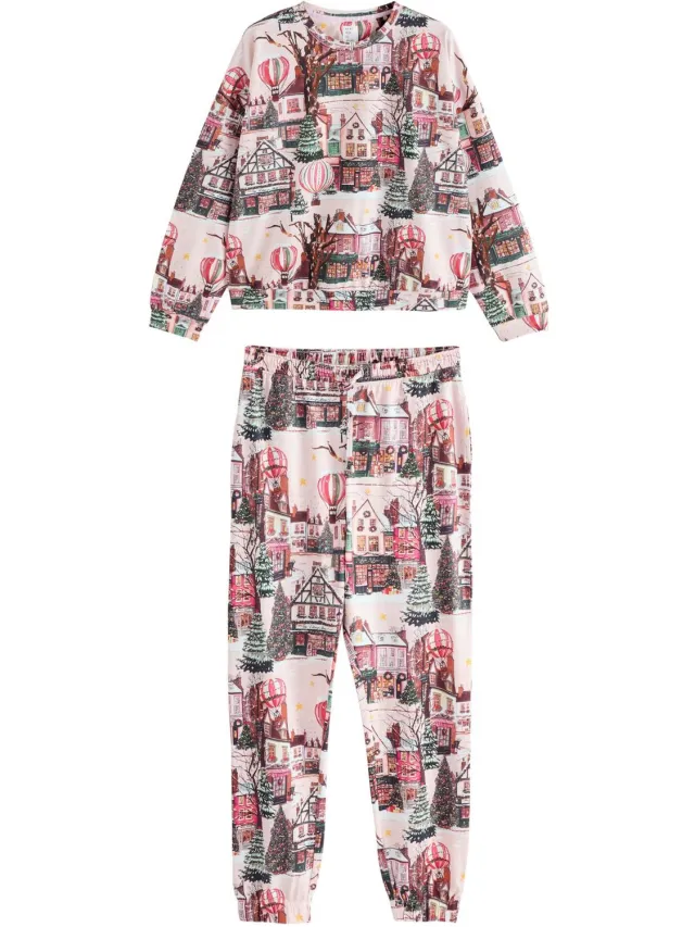 Next Dames - Pyjama met lange mouwen - Tall - Wit Pink Hot Air Balloon