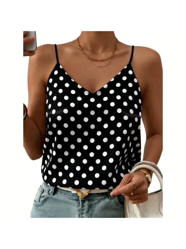 Currero Topje Dames Polkadots - Mouwloze Top - Singlet - Kleding - Shirt - Blouse - Kort - Volwassen - Zwart