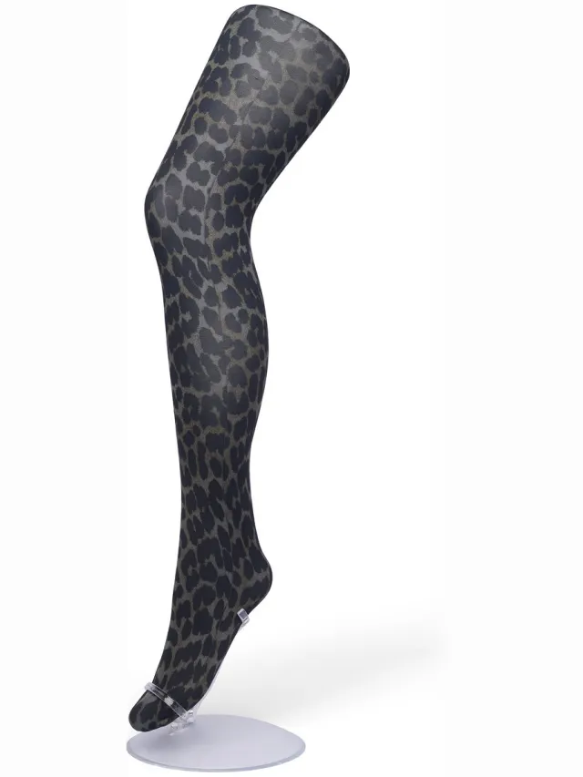 Bonnie Doon Dames Panterprint Panty 50 Denier Grijs - Chique Panty - Leopard Dessin - Brede Boord - Comfort - Panter Print - Jaguar - Dieren Print - Jaguar Tights - Feestelijk - Alloy - BP211905.115