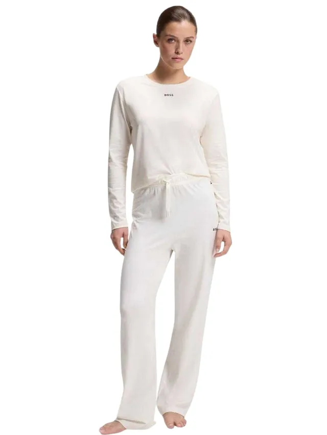 Boss Katoenen pyjamabroek met logo voor dames (Wit)