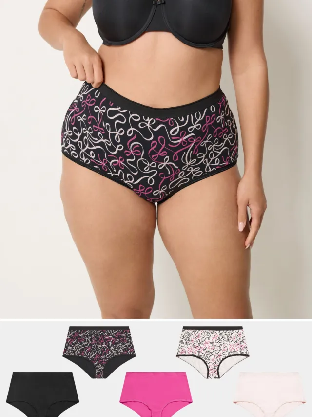 Yours 5Pack Zwarte Maxislip Met Strikprint-60 Pink