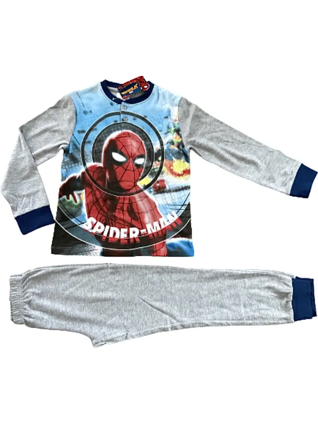 Marvel Spiderman Pyjama - Lange mouw - Dik Katoen - Grijs - Maat 140 (10 jaar)
