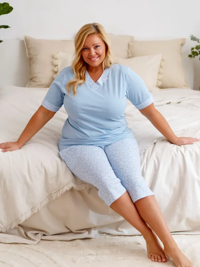 Doctor Nap Katoenen Pyjama Dames Volwassenen | Korte Mouw Korte & 3/4 Broek | Sky Blue PB.9981 Blauw