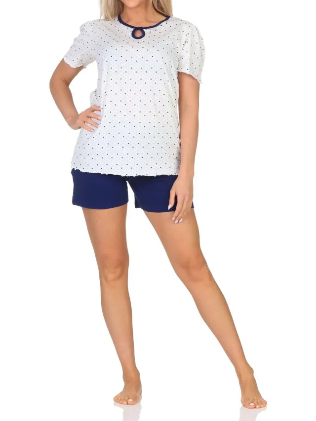 Normann dames shorty pyjama met korte mouwen in stippenlook - ook in grote maten marine
