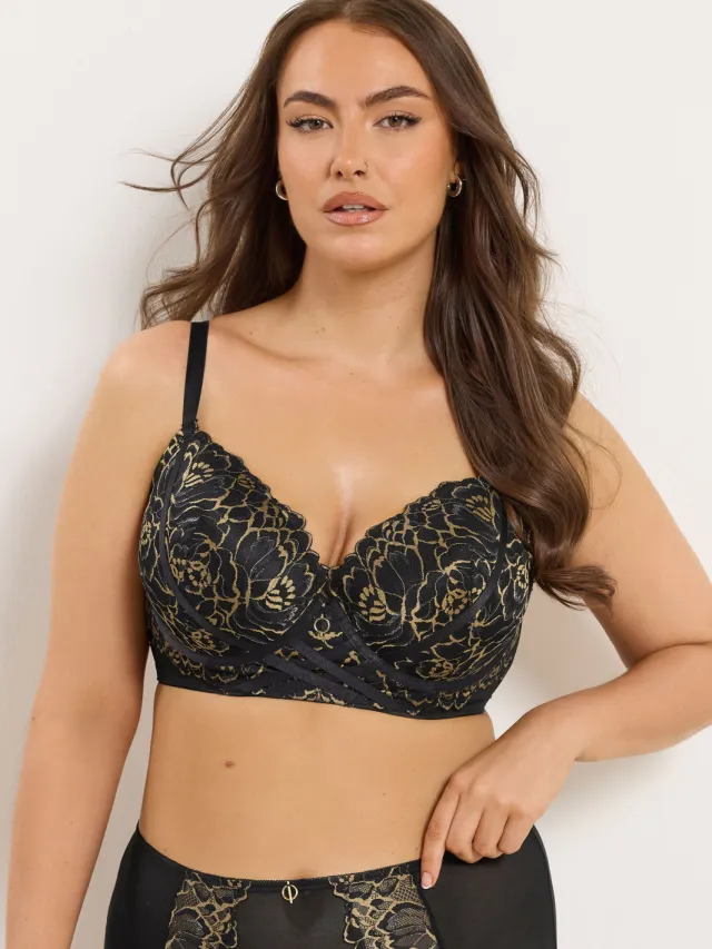 Yours Zwart & Gouden Bloemen Voorgevormde Bh Black