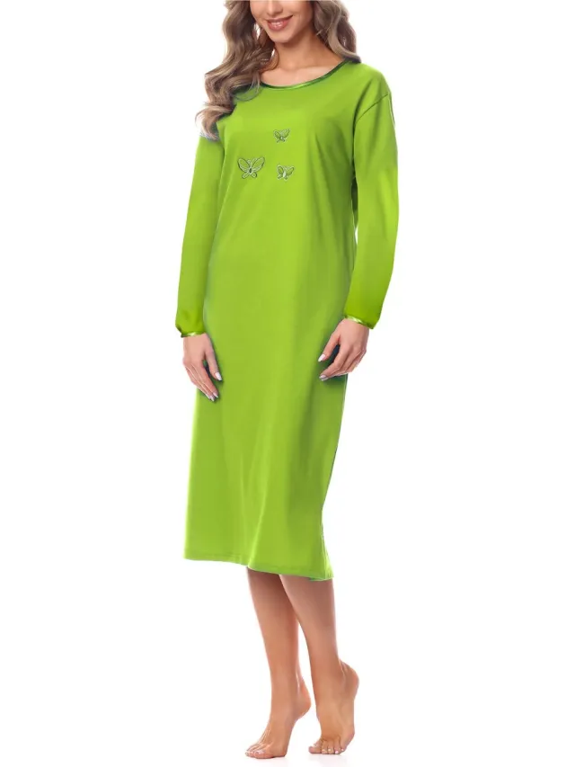 Merry Style Dames Nachtemd - Nachtjapon – Korte mouwen - Katoen – MS-DR-Malwa-ND - Groen (Lange mouw)